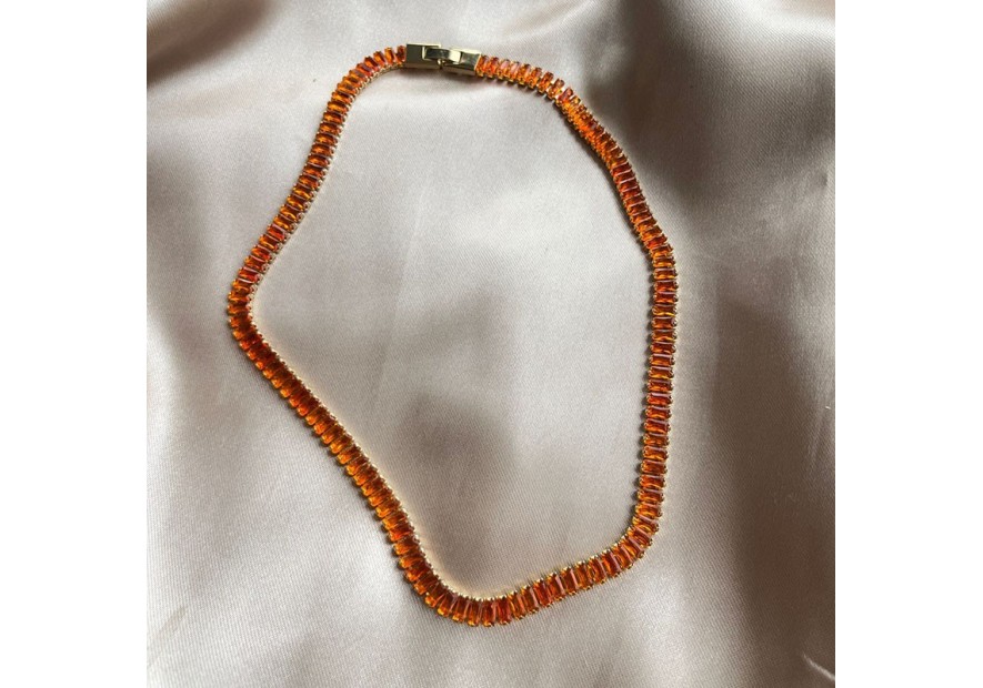 COLAR ZIRCONIA BAGUETE LARANJA