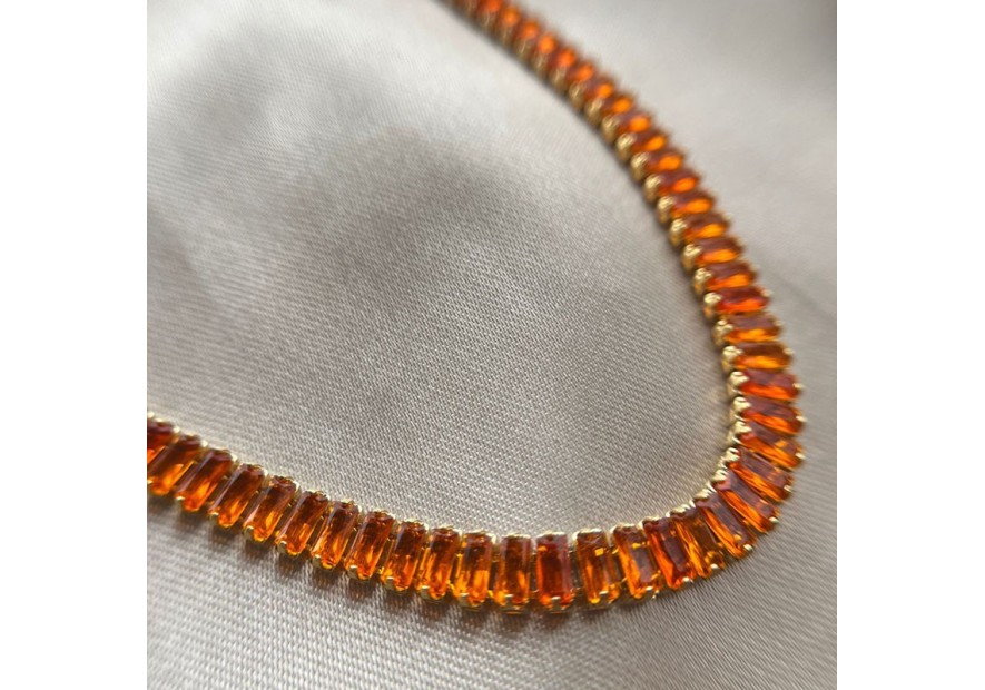 COLAR ZIRCONIA BAGUETE LARANJA