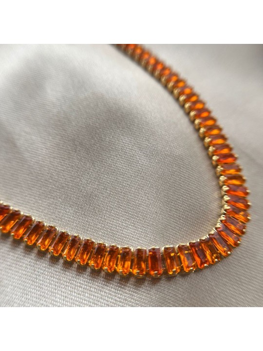 COLAR ZIRCONIA BAGUETE LARANJA