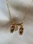 COLAR DUAS FILHAS CRISTAL ROSA